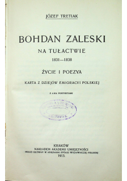 Bohdan Zaleski na tułactwie 1913 r