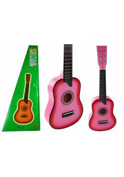 Gitara drewniana klasyczna z kostką różowa 60cm