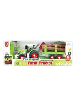 Traktor z przyczepą i drewnem do skręcania