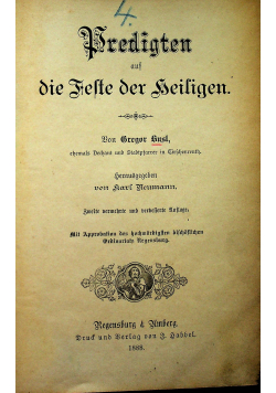 Bredigten auf die Felte der Seiligen 1888 r