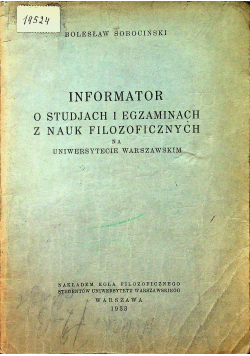 Informator o studjach i egzaminach z nauk filozoficznych 1933 r.