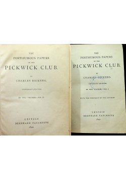 The Posthumous Papers of the Pickwick Club 1842 r. 2 tomy