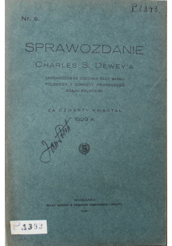 Sprawozdanie Charles S. Dewey'a  Nr. 9 za czwarty kwartał 1929 r., 1930 r.