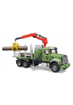 MACK Granite z dźwigiem przyczepą i pniami
