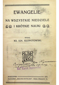 Ewangelie na wszystkie niedziele i krótkie nauki 1915 r