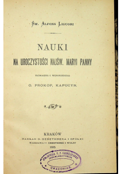 Nauki na uroczystości Najświętszej Maryi Panny 1895r