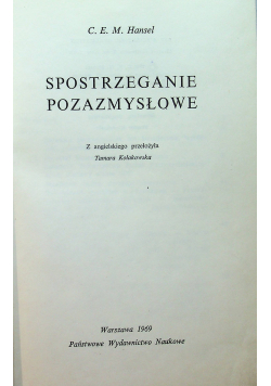 Hansel Charles Edward Mark - Spostrzeganie pozazmysłowe