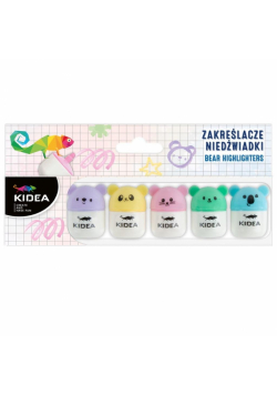 Zakreślacze Niedźwiadki 5 kolorów Kidea