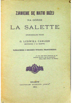 Zjawienie się Matki Bożej na górze La Salette 1911 r.