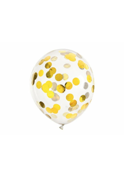 Balony z konfetti kółka złoty 30cm 6szt