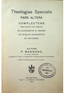 Theologiae Specialis Pars Altera 1915 r