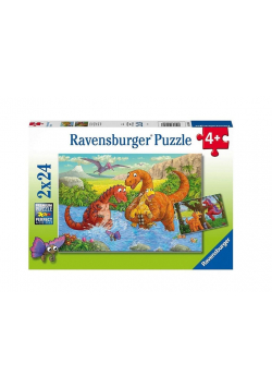 Puzzle 2x24 Bawiące się dinozaury