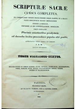 Scripturae sacrae cursus completus tomus vigesimus - sextus 1843 r.