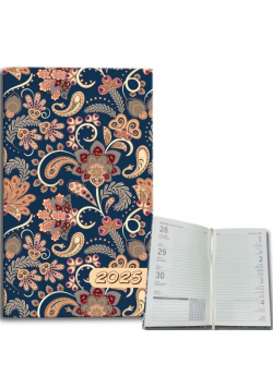 Kalendarz 2025 A6 tygodniowy Paisley kwiaty blue