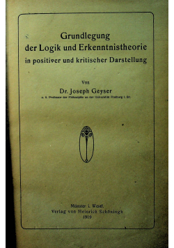Grundlegung der Logik und Erkenntnistheorie in positiver und kritischer Darstellung 1919 r.
