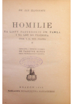 Homilie Na listy św Pawła Tom 8 1949 r.