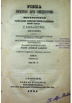 Pisma Świętego Jana Chryzostoma Tom IV 1861 r