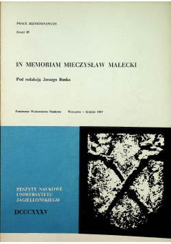Praca Językoznawcze Zeszyt 85 In Memoriam Mieczysław Małecki