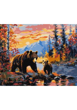 Malowanie po numerach - Niedźwiedzia rodzina 40x50