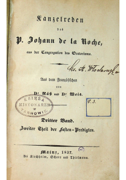 Kanzekerden des P Johann de la Roche Dritten Band 1837 r