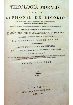 Theologia Moralis Beati Alphonsi De Ligorio Tom II 1822 r.