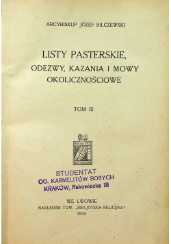 Listy Pasterskie Odezwy kazania i mowy okolicznościowe Tom III 1924 r