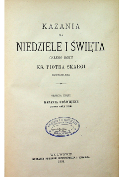Kazania na niedziele i święta całego roku trzecia część 1898 r.