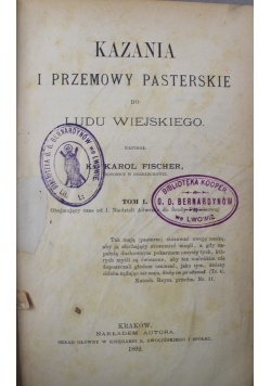 Kazania i przemowy Pasterskie Tom I 1892 r.
