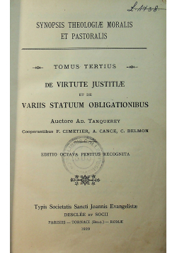 Synopsis Theologiae Moralis Et Pastoralis Tomus Tetius 1929 r.