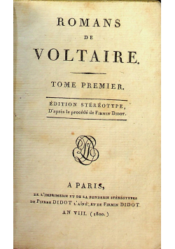Romans de voltaire Tome premier 1800r