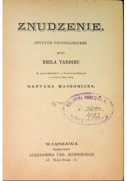 Znudzenie studium psychologiczne 1904 r .