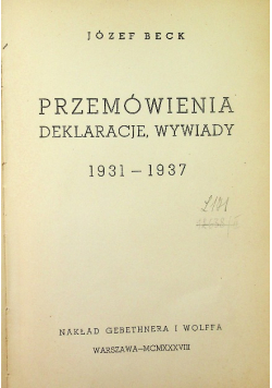 Przemówienia Deklaracje Wywiady 1938 r.
