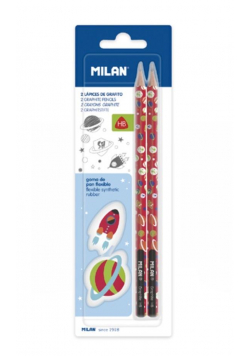 Ołówki trójkątne 2szt + gumki 2szt SHS MILAN