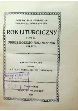 Rok liturgiczny Tom III część II 1929 r