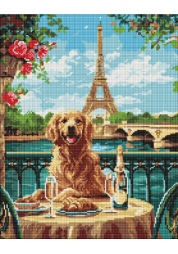 Diamentowa mozaika - Retriever w Paryżu 40x50cm