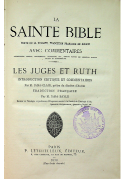 La Sainte Bible les Juges Et Ruth 1878 r