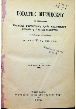 Dodatek miesięczny Półrocze Drugie 1887 r.