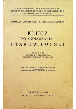 Klucz do oznaczania ptaków polskich 1938 r.