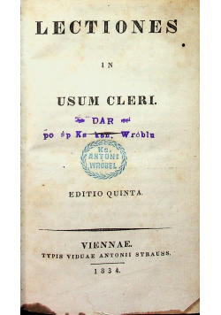 Lectiones in Usum Cleri 1834 r.