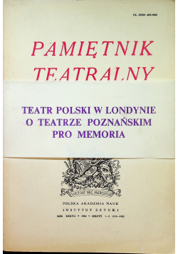 Pamiętnik teatralny Rok XXXVII zeszyt 1 i 2