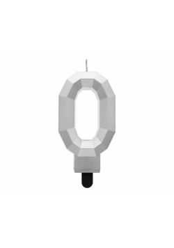 Świeczka cyferka 0 - Diament metalik srebrny 7,6cm