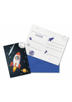 Zaproszenia z kopertami Rocket Space 6szt