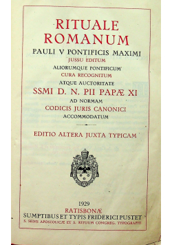 Rituale Romanum Edito Altera Juxta Typicam 1929r