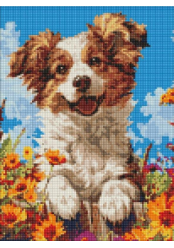 Diamentowa mozaika bez ramy -Pies w kwiatach 30x40