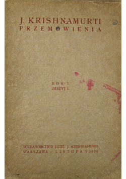 Krishnamutri Rok I Zeszyt I 1930 r.