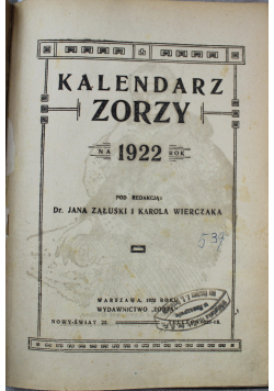 Kalendarz Zorzy 1922 r.