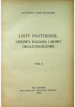 Listy pasterskie odezwy kazania i mowy okolicznościowe tom 2 1922 r.