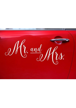 Naklejka ślubna na samochód - Mr. and Mrs.