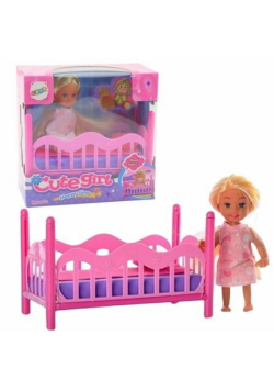 Zestaw mini laleczka w piżamie + łóżeczko różowe