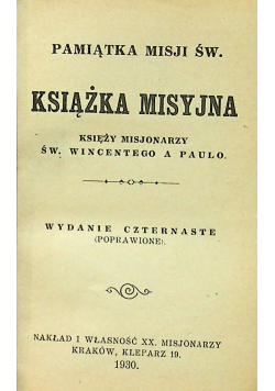 Książka misyjna wydanie czternaste 1930 r.